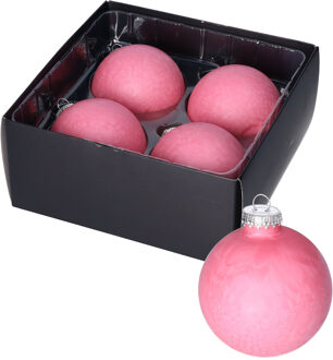 Luxe kerstballen - 4x - 8 cm - roze - glas - Kerstbal