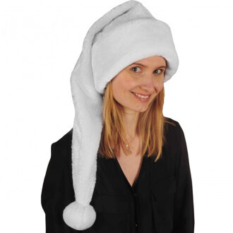 Luxe kerstmuts - lang - wit/zilver - pluche - volwassenen - 75 cm