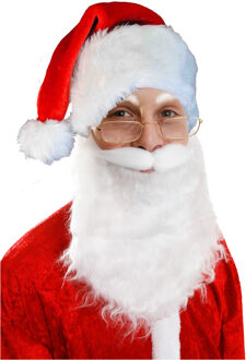 Luxe kerstmuts met witte baard - rood/wit - volwassenen - pluche - brede rand - baard met elastiek
