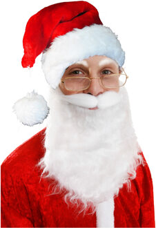 Luxe kerstmuts met witte baard - rood/wit - volwassenen - pluche - grote pompom - baard met elastiek