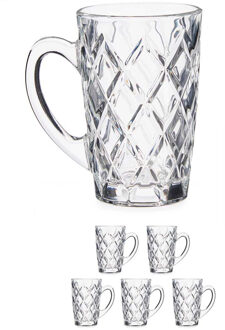 luxe koffieglazen - 6x stuks - 170 ml met oor - Type Diamant - Transparant - Koffie- en theeglazen