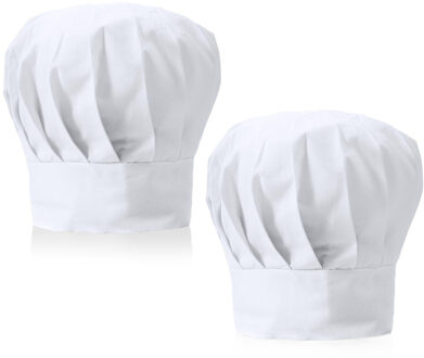 Luxe koksmuts - 2x - wit - voor volwassenen - maat 57-59 - katoen/polyester - koksmutsen