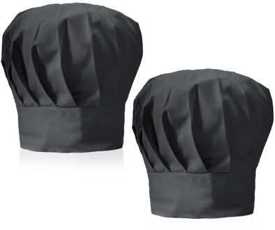 Luxe koksmuts - 2x - zwart - voor volwassenen - maat 57-59 - katoen/polyester - koksmutsen - One size