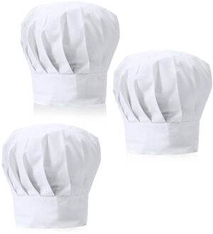 Luxe koksmuts - 3x - wit - voor volwassenen - maat 57-59 - katoen/polyester - koksmutsen