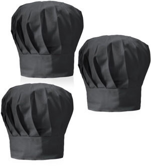 Luxe koksmuts - 3x - zwart - voor volwassenen - maat 57-59 - katoen/polyester - koksmutsen One size