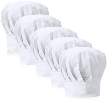 Luxe koksmuts - 5x - wit - voor volwassenen - maat 57-59 - katoen/polyester - koksmutsen - One size