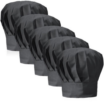 Luxe koksmuts - 5x - zwart - voor volwassenen - maat 57-59 - katoen/polyester - koksmutsen One size