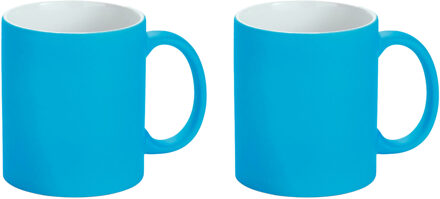 Luxe krijt koffiemok/beker - 2x - blauw - keramiek - met krijt te beschrijven - 350 ml - Eigen naam