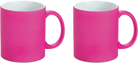 Luxe krijt koffiemok/beker - 2x - roze - keramiek - met krijt te beschrijven - 350 ml - Eigen naam