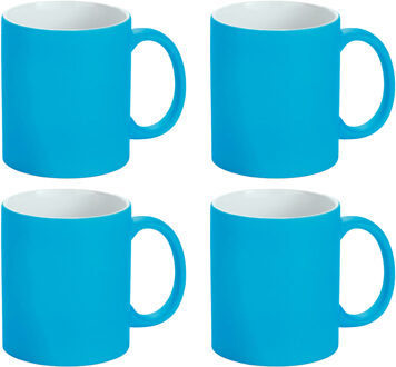 Luxe krijt koffiemok/beker - 4x - blauw - keramiek - met krijt te beschrijven - 350 ml - Eigen naam