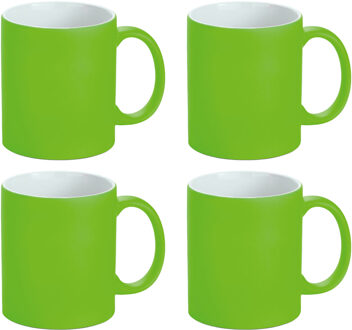 Luxe krijt koffiemok/beker - 4x - limegroen - keramiek - met all-over schrijfvlak - 350 ml - Bekers