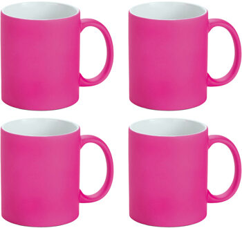 Luxe krijt koffiemok/beker - 4x - roze - keramiek - met krijt te beschrijven - 350 ml - Eigen naam