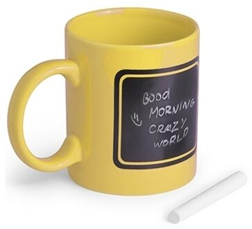 Luxe krijt koffiemok/beker - geel - keramiek - met zwart schrijfvlak - 350 ml