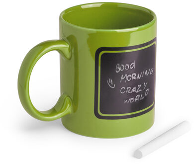 Luxe krijt koffiemok/beker - groen - keramiek - met zwart schrijfvlak - 350 ml