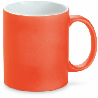 Luxe krijt koffiemok/beker - oranje - keramiek - met all-over schrijfvlak - 350 ml - Bekers
