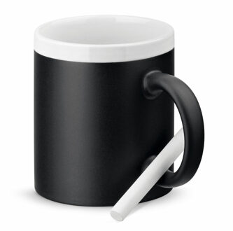 Luxe krijt koffiemok/beker - wit/zwart - keramiek - met krijt te beschrijven - 350 ml - Eigen naam