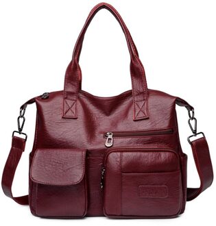 Luxe Lederen Handtassen Vrouwen Tassen Handtassen Schoudertas Grote Capaciteit Cross Body Bag Sac A Main bolso wijn rood
