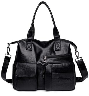 Luxe Lederen Handtassen Vrouwen Tassen Handtassen Schoudertas Grote Capaciteit Cross Body Bag Sac A Main bolso zwart