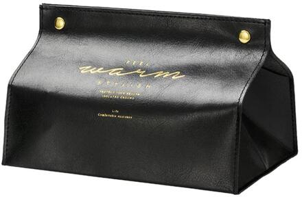 Luxe Lederen Leer Tissue Doos Korte Ananas Patroon Opvouwbare Servet Houder Rechthoek Thuis Keuken Papier Houder Opbergdoo zwart