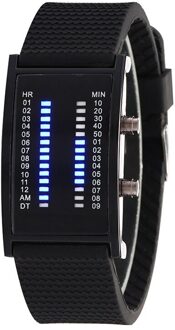 Luxe Lovers Horloge Waterdicht Mannen Vrouwen Rubber Strap Blue Binary Lichtgevende Led Elektronische Display Sport Horloges Mode zwart case