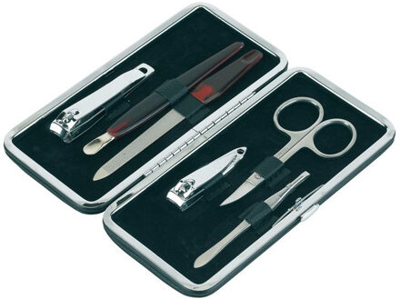 Luxe manicure set 6-delig - in rechthoekige etui met metalen sluiting - zwart