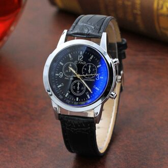 Luxe Mannen Horloges Faux Leather Mannen Blue Ray Glas Quartz Horloge Casual Mannetjes Business Horloge Relogio Masculino blauw zwart