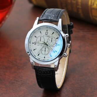 Luxe Mannen Horloges Faux Leather Mannen Blue Ray Glas Quartz Horloge Casual Mannetjes Business Horloge Relogio Masculino wit zwart