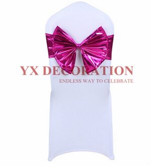 Luxe Metallic Band Lycra Spandex Sash Vlinderdas Voor Hotel Banket Bruiloft Ceremonie Decoratie fuchsia