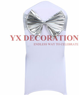 Luxe Metallic Band Lycra Spandex Sash Vlinderdas Voor Hotel Banket Bruiloft Ceremonie Decoratie zilver