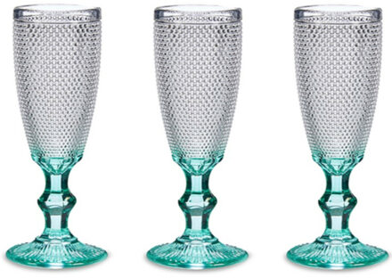 Luxe Monaco serie Champagneglazen set 6x stuks op turquoise blauwe voet 180 ml - Champagneglazen