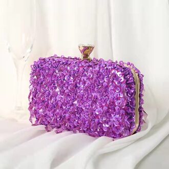 Luxe Pailletten Kralen Kristal Clutch Bags Voor Vrouwen Party Purse Bridal Handtassen Dames Avondtassen Chain Schoudertassen B367 paars