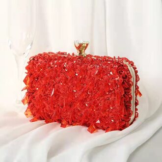 Luxe Pailletten Kralen Kristal Clutch Bags Voor Vrouwen Party Purse Bridal Handtassen Dames Avondtassen Chain Schoudertassen B367 rood