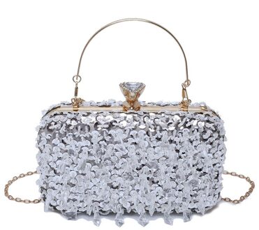 Luxe Pailletten Kralen Kristal Clutch Bags Voor Vrouwen Party Purse Bridal Handtassen Dames Avondtassen Chain Schoudertassen B367 zilver