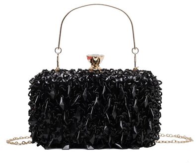 Luxe Pailletten Kralen Kristal Clutch Bags Voor Vrouwen Party Purse Bridal Handtassen Dames Avondtassen Chain Schoudertassen B367 zwart