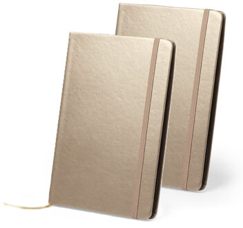 Luxe pocket schrift harde kaft - 2x - 21 x 15 cm - kleur goud - 80 blanco pagina