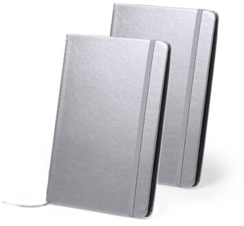 Luxe pocket schrift harde kaft - 2x - 21 x 15 cm - kleur zilver - 80 blanco pagina