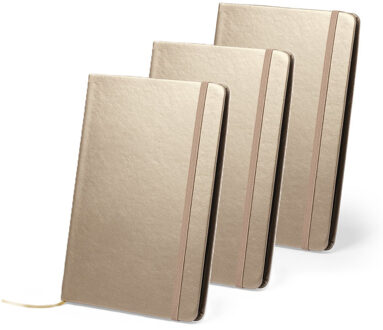 Luxe pocket schrift harde kaft - 3x - 21 x 15 cm - kleur goud - 80 blanco pagina