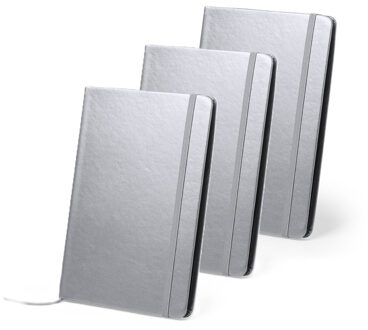 Luxe pocket schrift harde kaft - 3x - 21 x 15 cm - kleur zilver - 80 blanco pagina