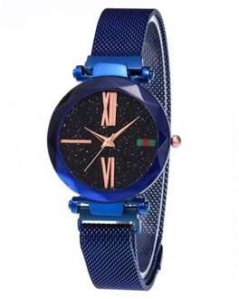 Luxe Rose Gold Vrouwen Horloges Minimalisme Sterrenhemel Magneet Gesp Mode Casual Vrouwelijke Horloge Waterdicht Romeinse Cijfer Blauw