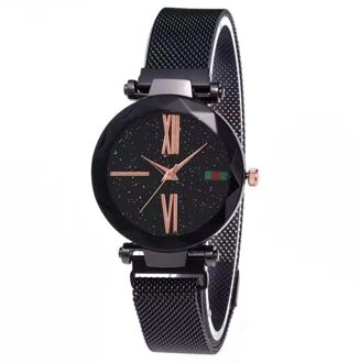 Luxe Rose Gold Vrouwen Horloges Minimalisme Sterrenhemel Magneet Gesp Mode Casual Vrouwelijke Horloge Waterdicht Romeinse Cijfer zwart