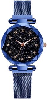 Luxe Rose Goud Vrouwen Armband Horloges Minimalisme Sterrenhemel Magneet Gesp Mode Klok Romeinse Cijfer Wijzerplaat Dames Horloge Blauw