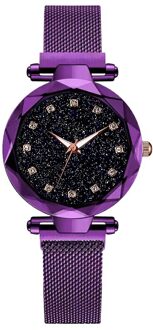 Luxe Rose Goud Vrouwen Armband Horloges Minimalisme Sterrenhemel Magneet Gesp Mode Klok Romeinse Cijfer Wijzerplaat Dames Horloge Paars