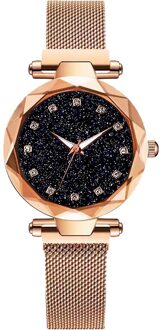 Luxe Rose Goud Vrouwen Armband Horloges Minimalisme Sterrenhemel Magneet Gesp Mode Klok Romeinse Cijfer Wijzerplaat Dames Horloge roos
