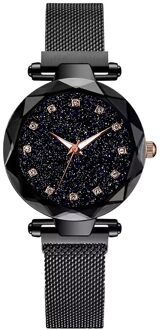 Luxe Rose Goud Vrouwen Armband Horloges Minimalisme Sterrenhemel Magneet Gesp Mode Klok Romeinse Cijfer Wijzerplaat Dames Horloge zwart