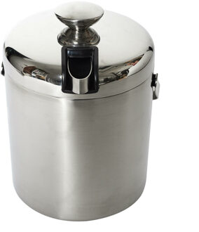 Luxe RVS ijsemmer met deksel - 13 x 14 cm - met tang voor ijsblokjes