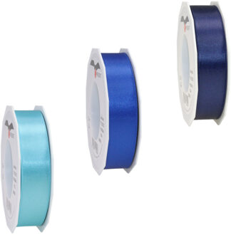 Luxe satijn cadeau/hobby sierlinten 2,5cm x 25m- 3x blauw tinten mix