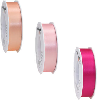 Luxe satijn cadeau/hobby sierlinten 2,5cm x 25m- 3x roze tinten mix