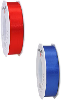 Luxe satijn cadeau/hobby sierlinten 2,5cm x 25m- blauw en rood