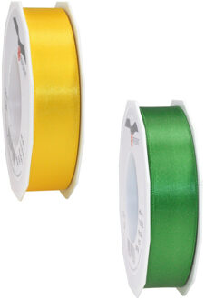 Luxe satijn cadeau/hobby sierlinten 2,5cm x 25m- groen en geel