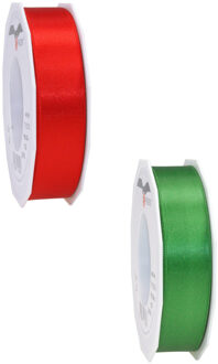 Luxe satijn cadeau/hobby sierlinten 2,5cm x 25m- groen en rood